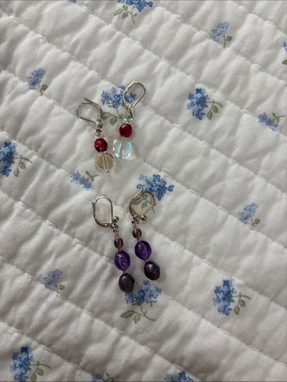 Handmade Red and Purple Bead Dangle Earrings